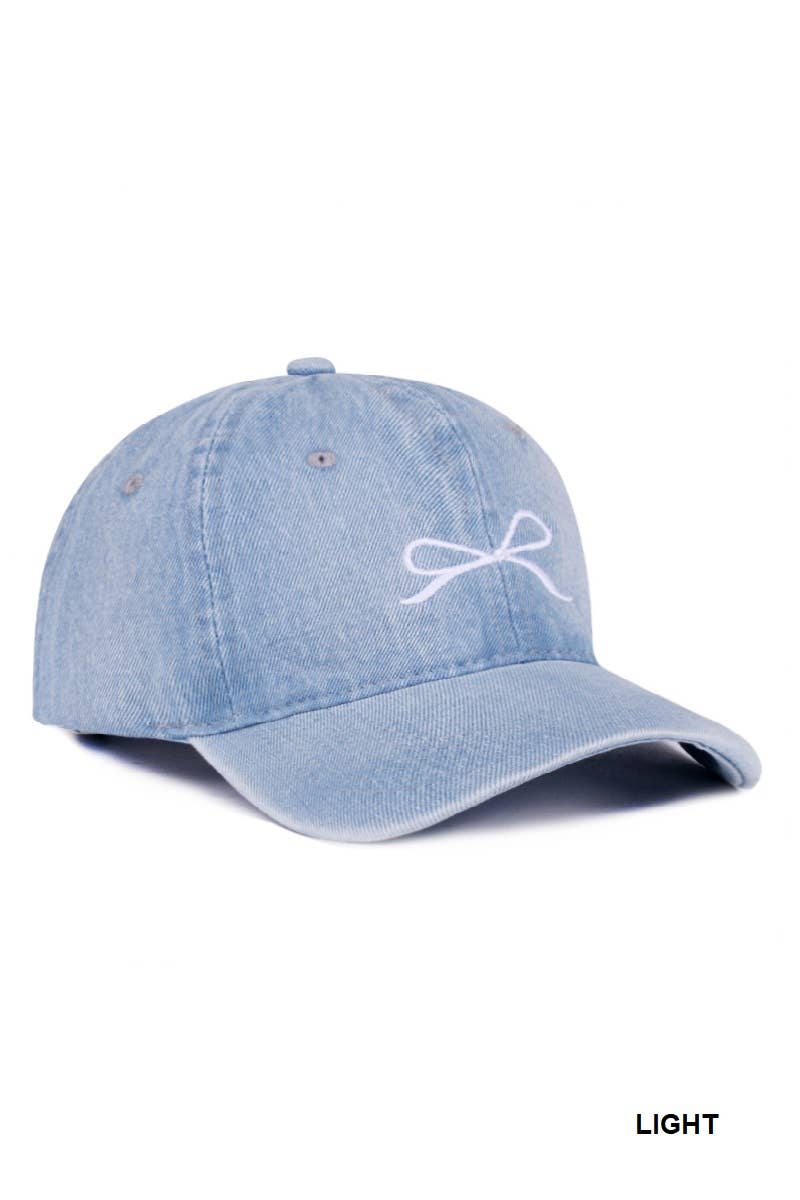 Bow Embroidery Denim Washed Cap