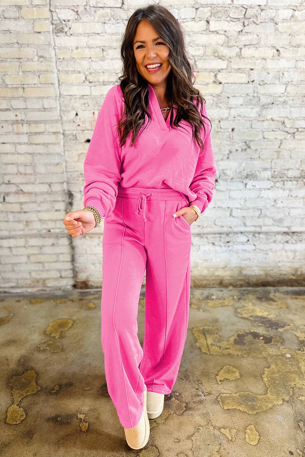 Collared Knit Lounge Set