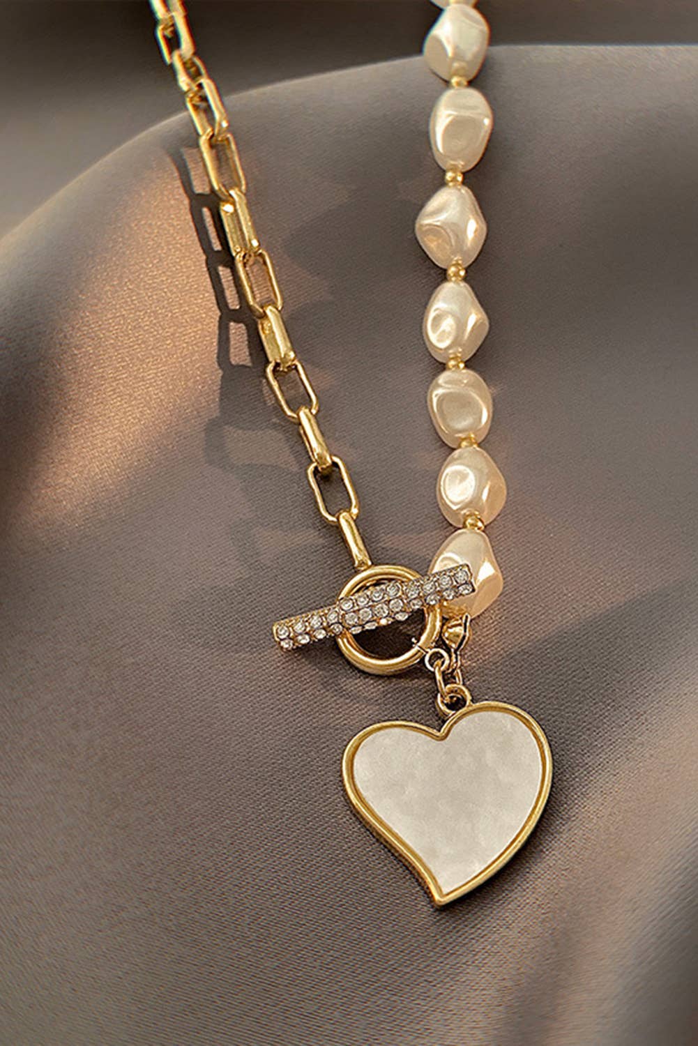 Heart Pendant Pearl Chain Necklace