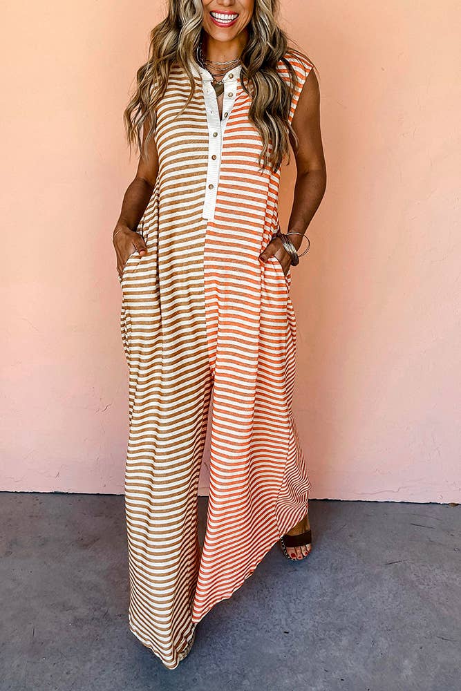 Colorblock Striped Sleeveless Jumpsuit