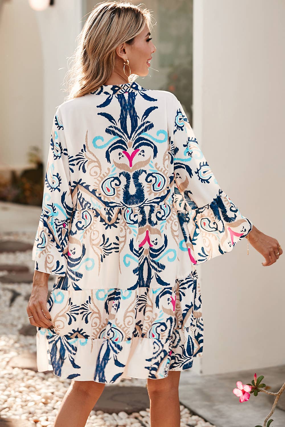 Tribal Print Buttoned Mini Dress