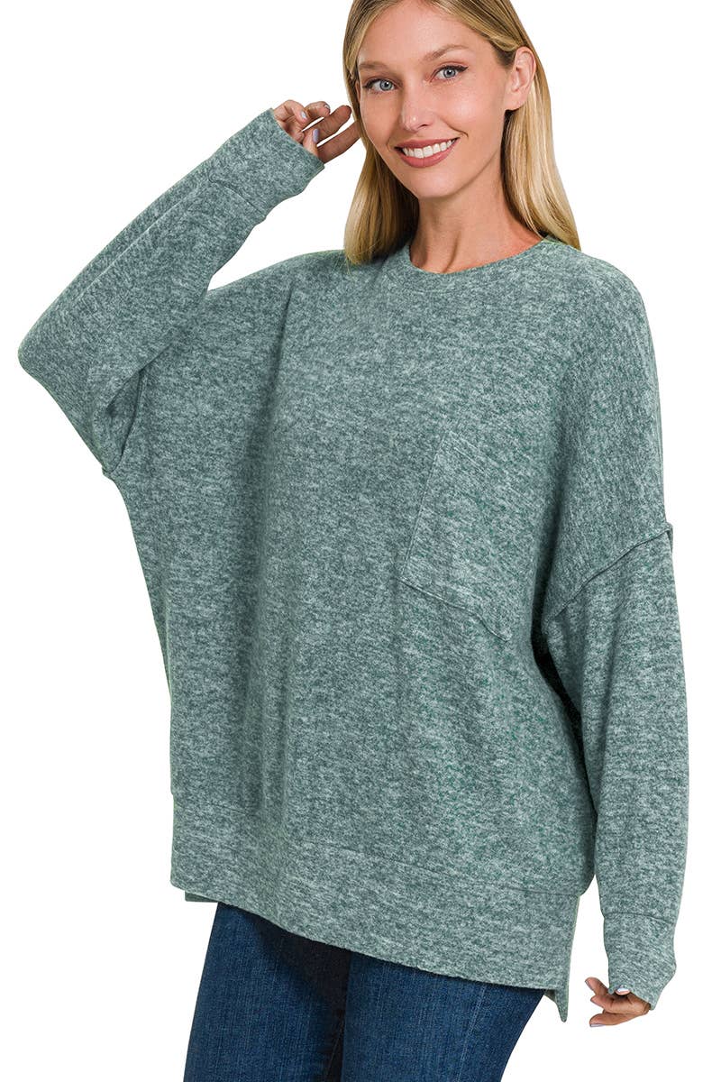 Brushed Melange Drop Shoulder Oversized Sweater