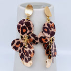 Long Round Metal Sheet Leopard Print PU Leather Earring