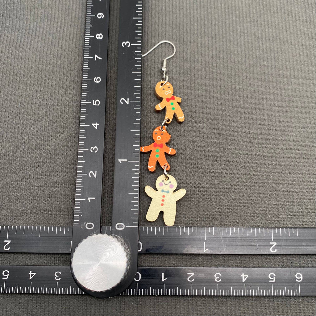 Christmas Jewelry Wooden Gingerbread Man Dangle Earrings