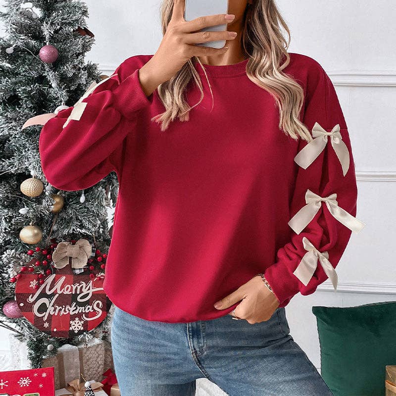 Bowknot Trim Crewneck Sweatshirt