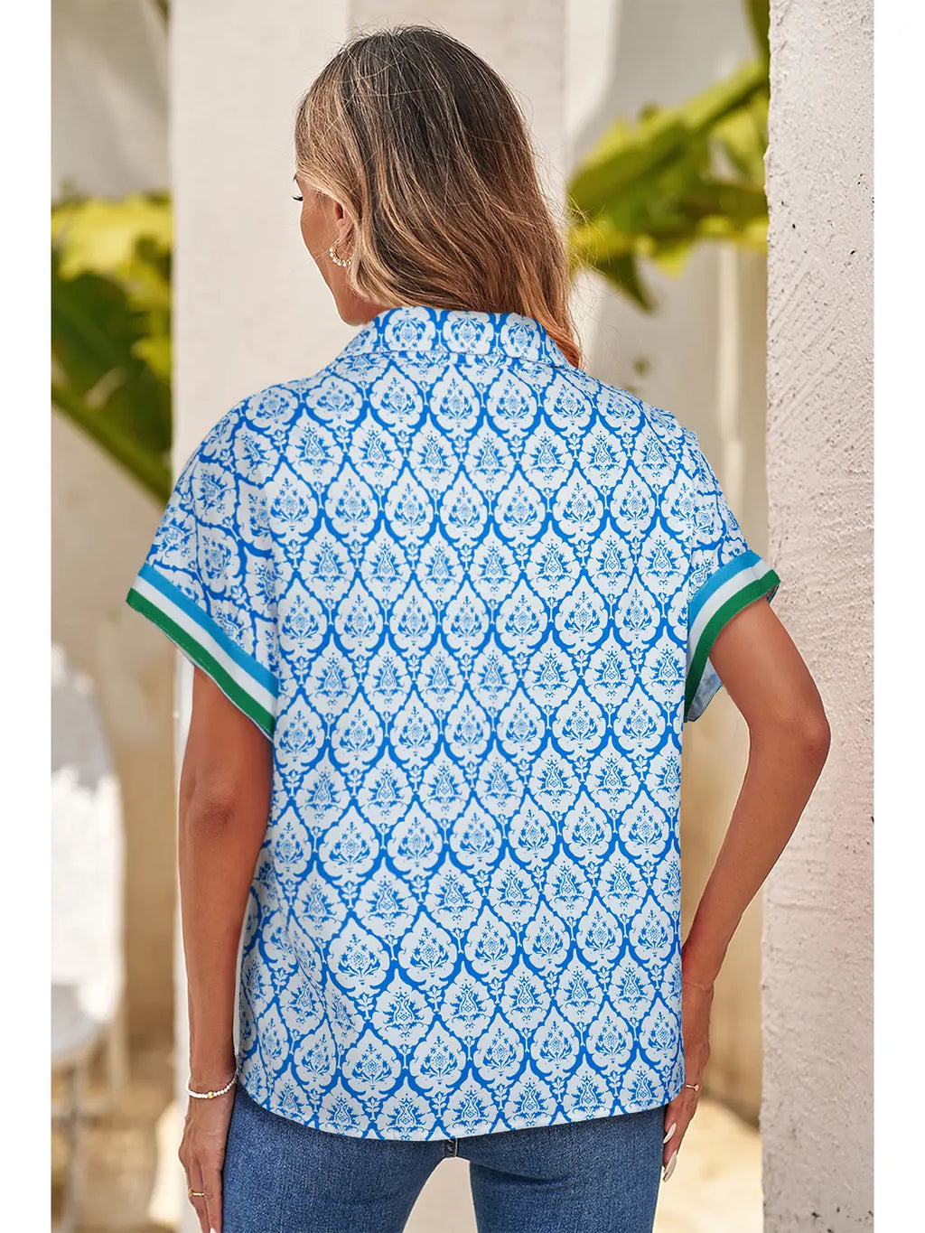 Zipper Detail Patterned Blouse