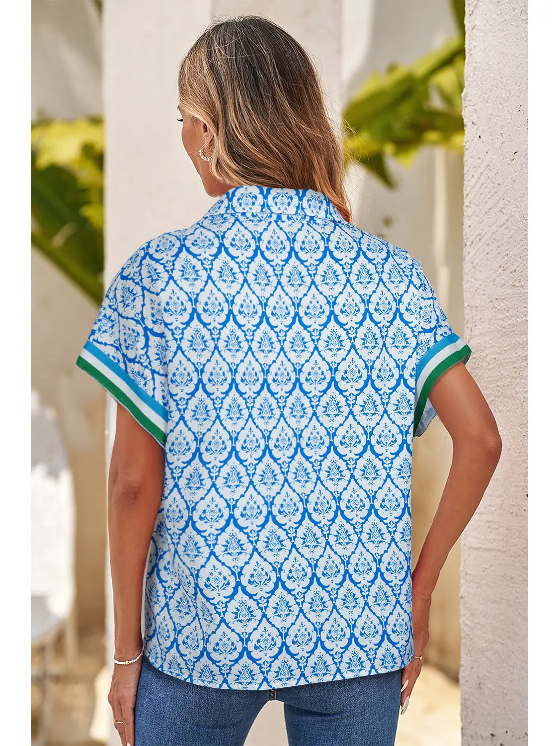 Zipper Detail Patterned Blouse