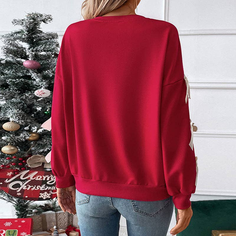 Bowknot Trim Crewneck Sweatshirt