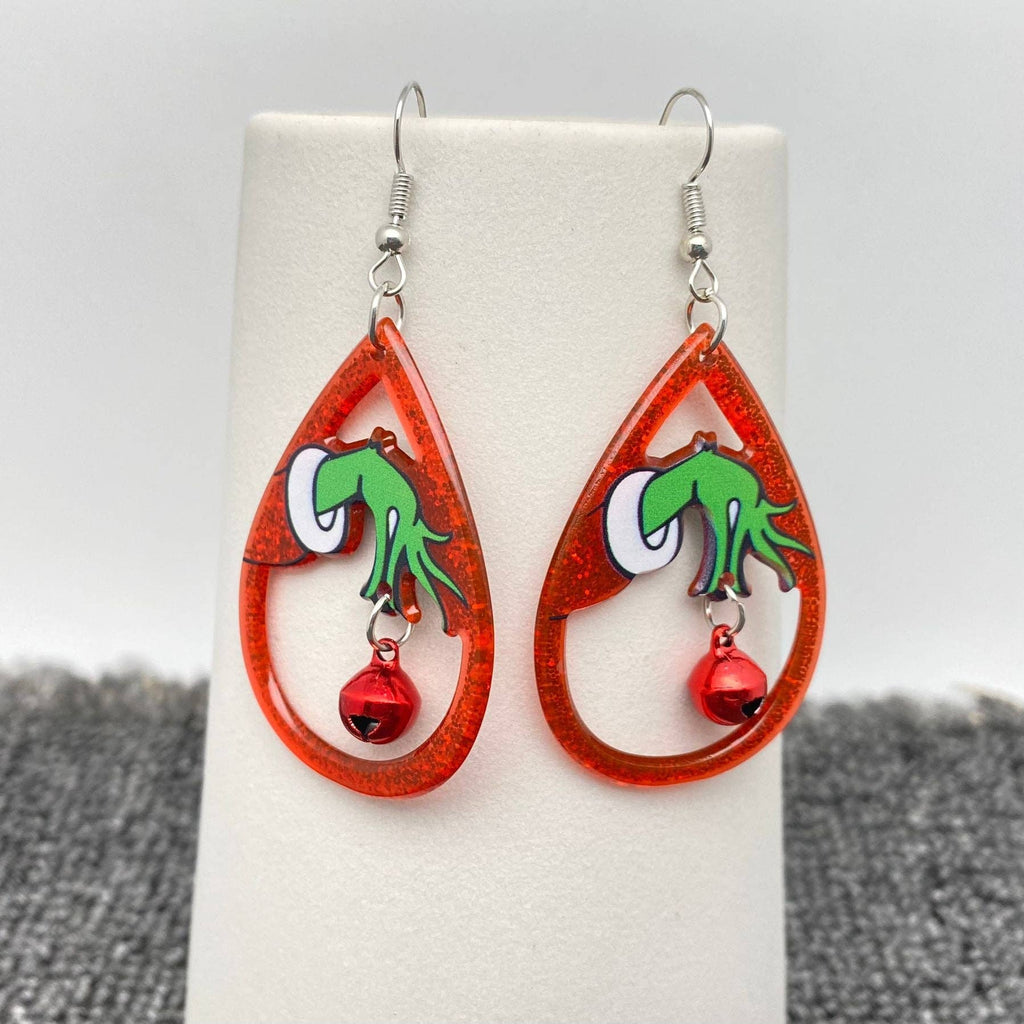 Christmas Acrylic Grinch Bell Dangle Earrings