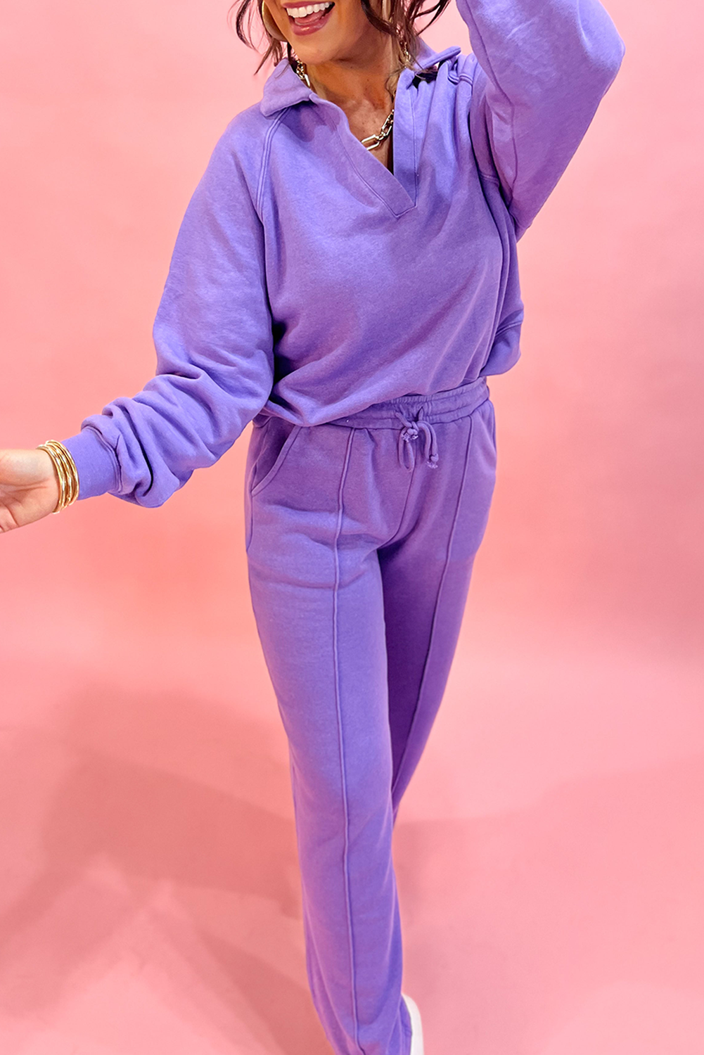 Collared Knit Lounge Set