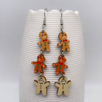 Christmas Jewelry Wooden Gingerbread Man Dangle Earrings