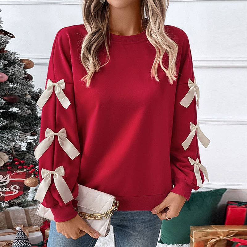 Bowknot Trim Crewneck Sweatshirt