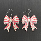 Christmas Jewelry Wooden Bow Dangle Earrings