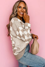 Khaki Checkered Print Drop Shoulder Sweater