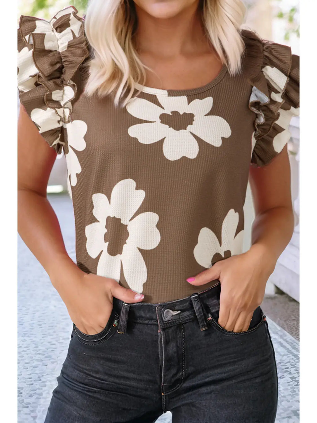Floral Ruffled Textured Blouse