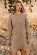 Cable Knit Drop Shoulder Sweater Dress