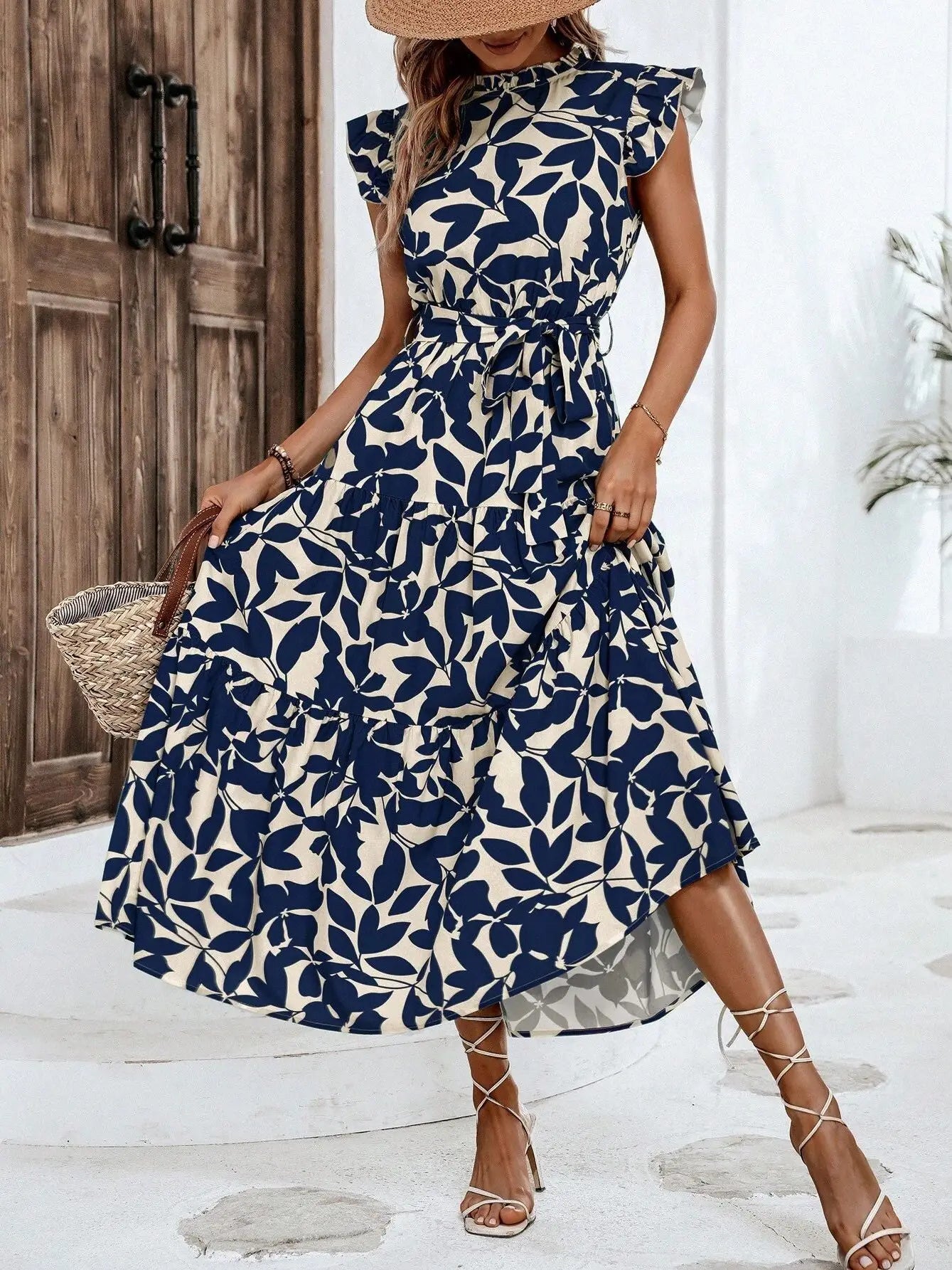 Fly Sleeve Patterened Dress