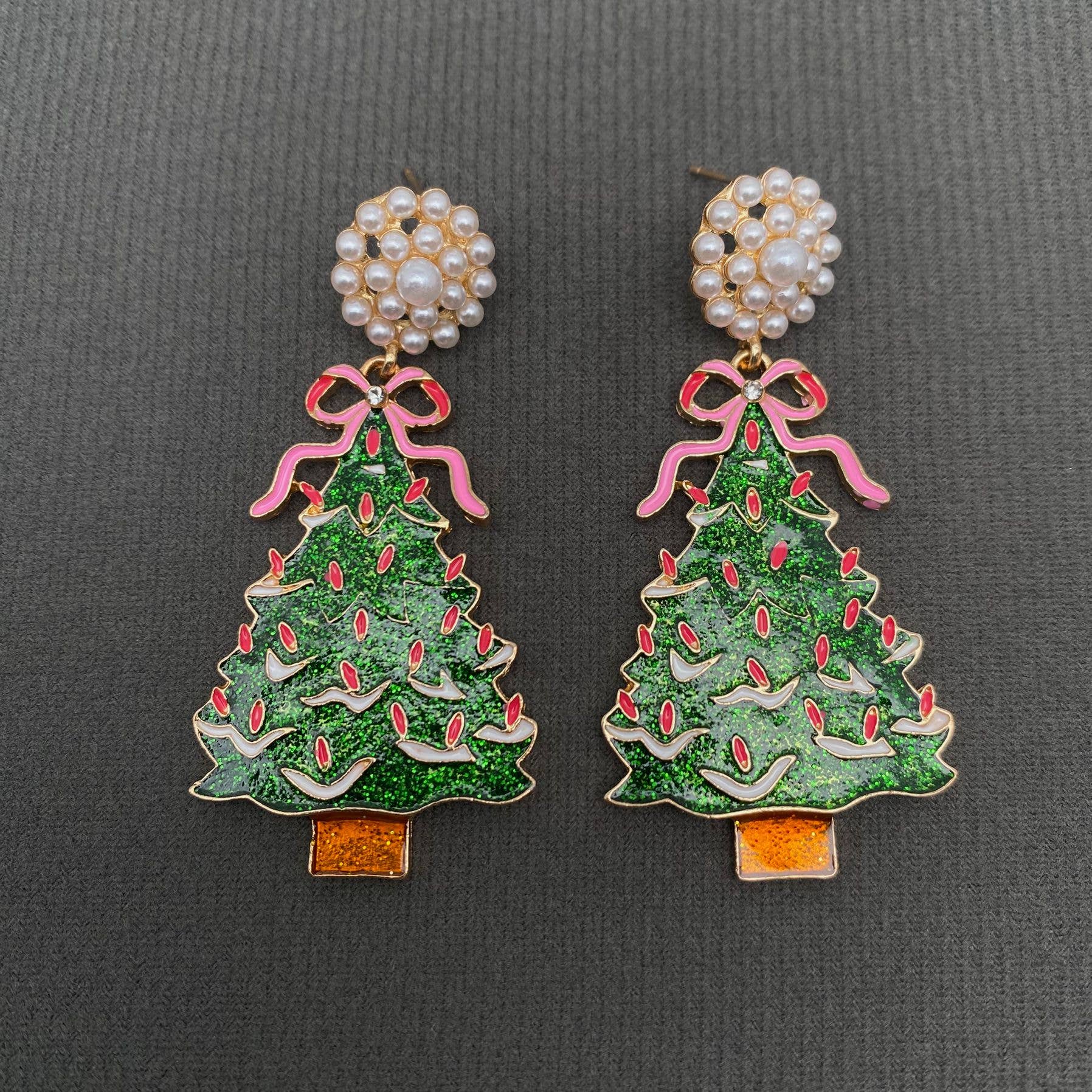 Enamel Christmas Tree DangleEarrings