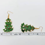 Christmas Tree Green Enamel Metal Pearl Dangle Earrings