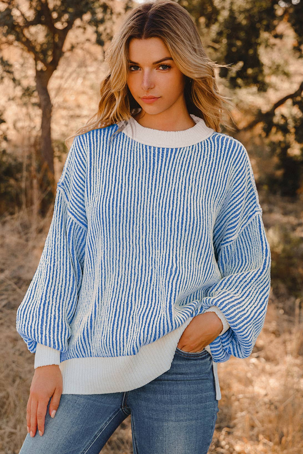 Textured Striped Knit Sweater