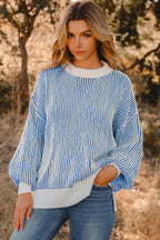 Textured Striped Knit Sweater