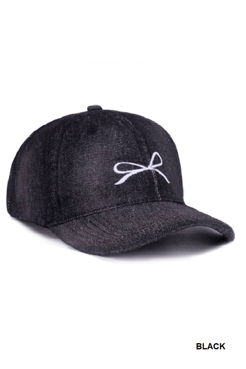 Bow Embroidery Denim Washed Cap