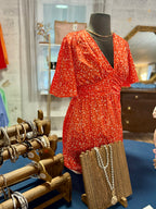 V-Neck Floral Pleat Dress