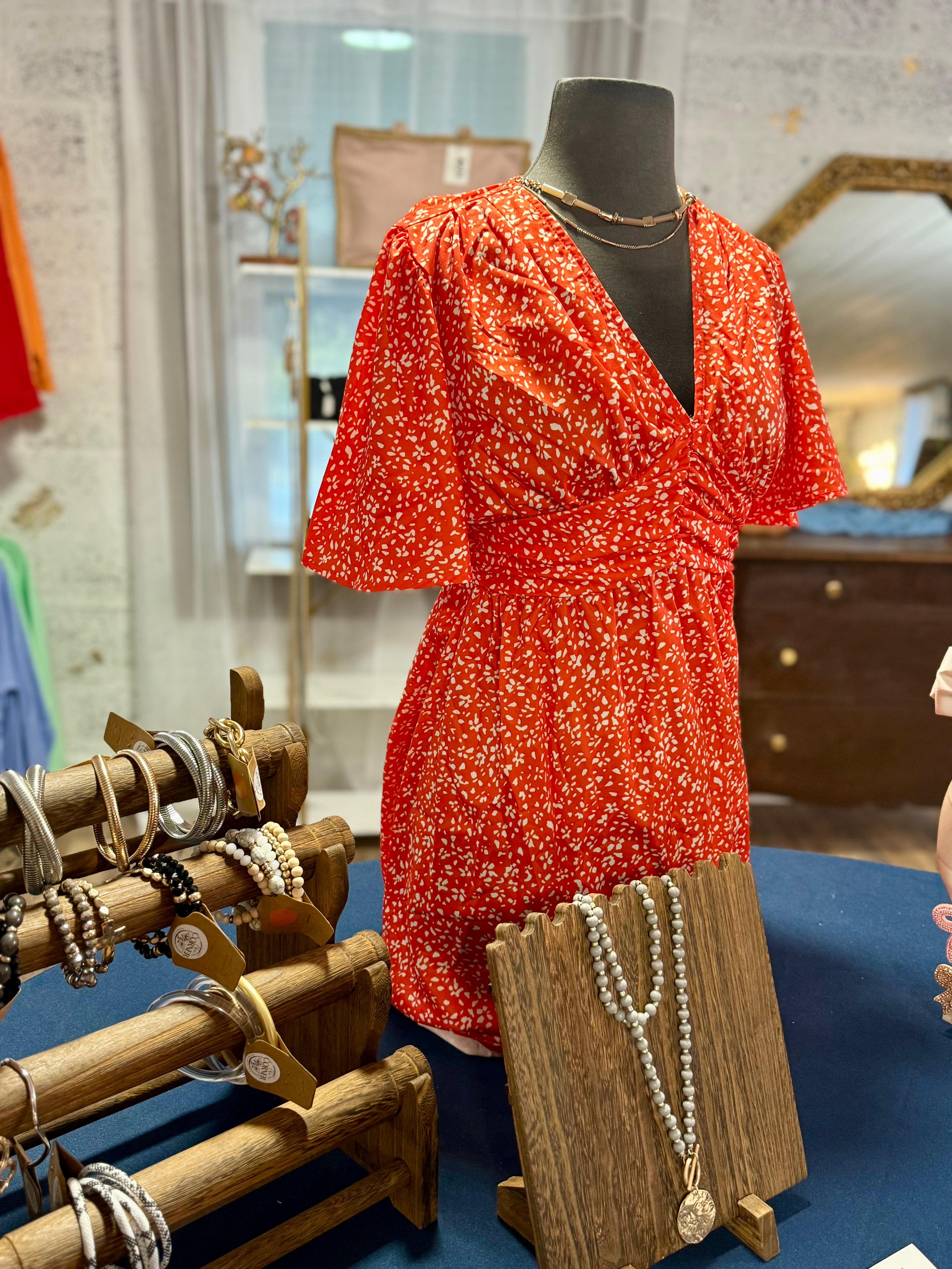 V-Neck Floral Pleat Dress