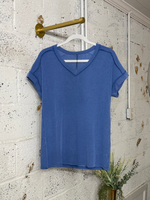Two-tone Ribbed V-neck Shirt