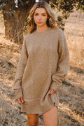 Cable Knit Drop Shoulder Sweater Dress