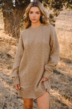 Cable Knit Drop Shoulder Sweater Dress