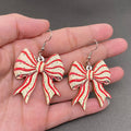 Christmas Jewelry Wooden Bow Dangle Earrings