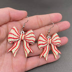 Christmas Jewelry Wooden Bow Dangle Earrings