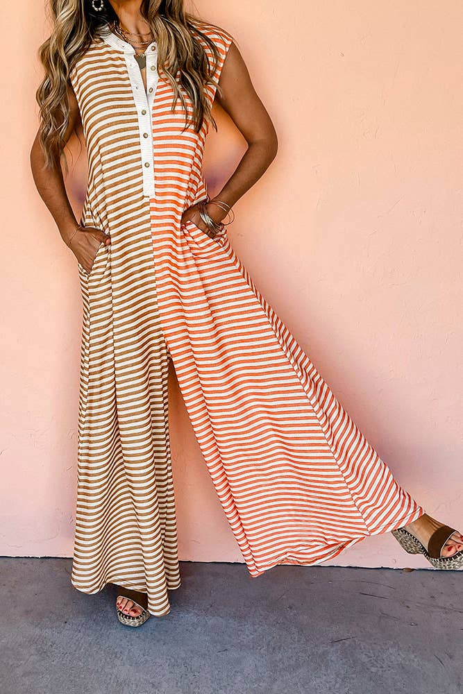 Colorblock Striped Sleeveless Jumpsuit