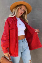 Raw Edge Denim Shacket