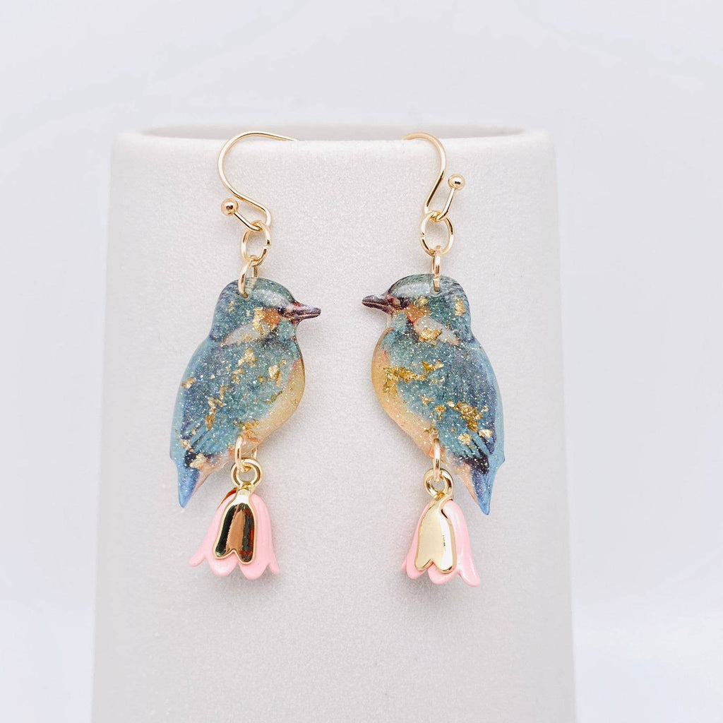 Resin Bird Charm Dangle Earrings