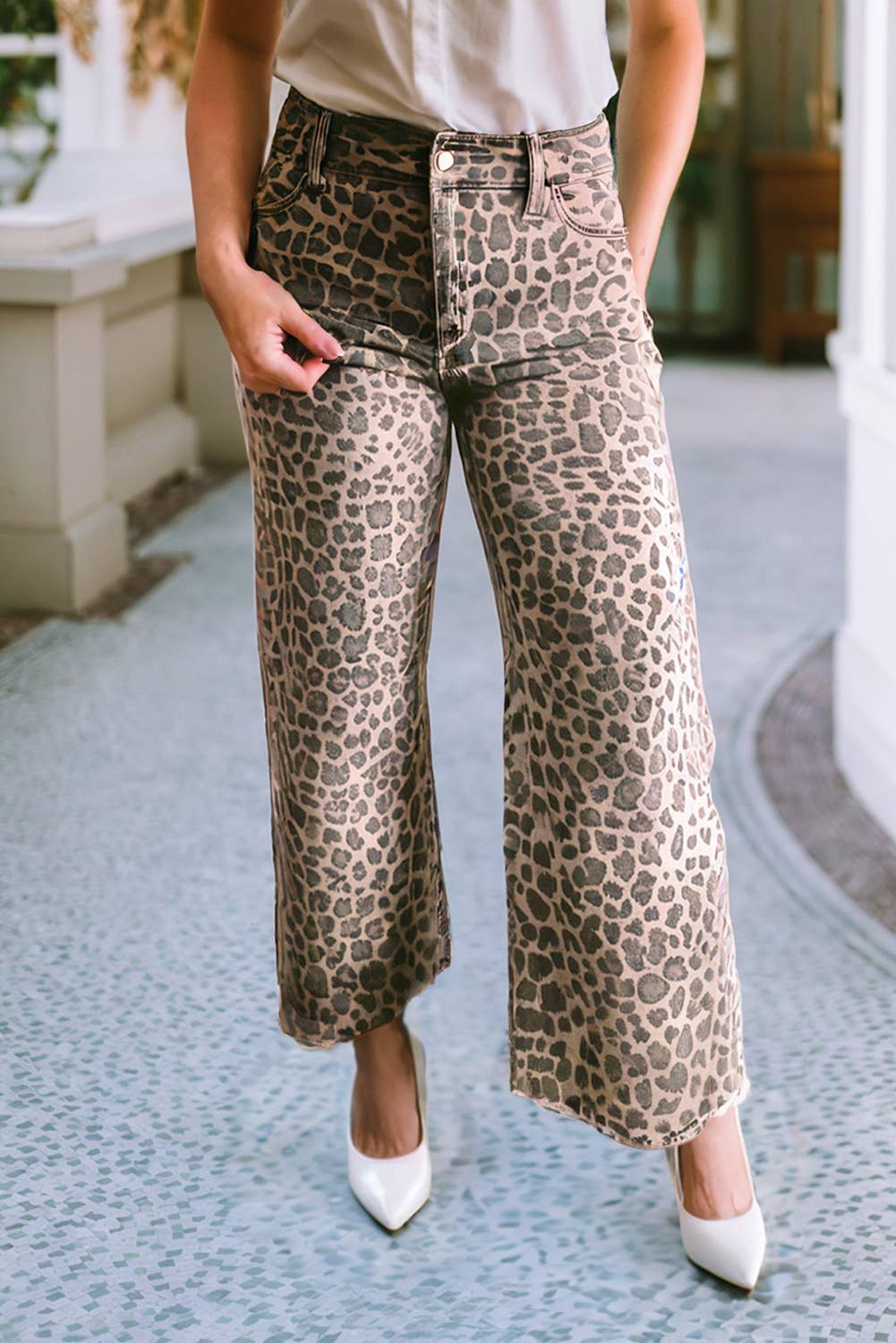 Leopard Print Wide Leg Jeans