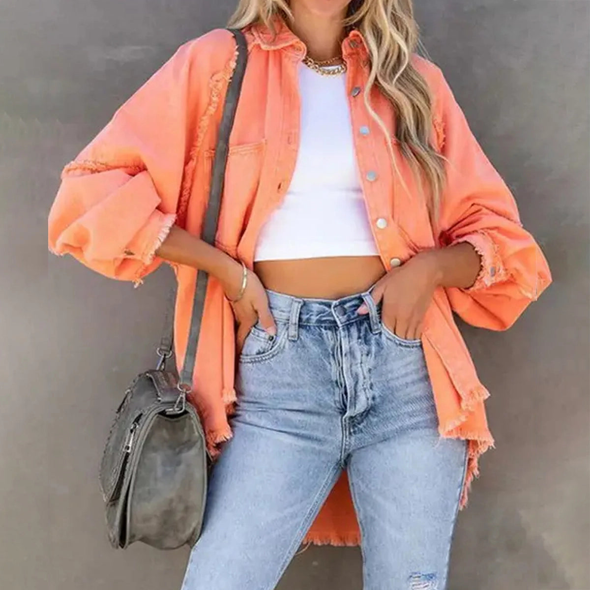 Raw Edge Denim Shacket