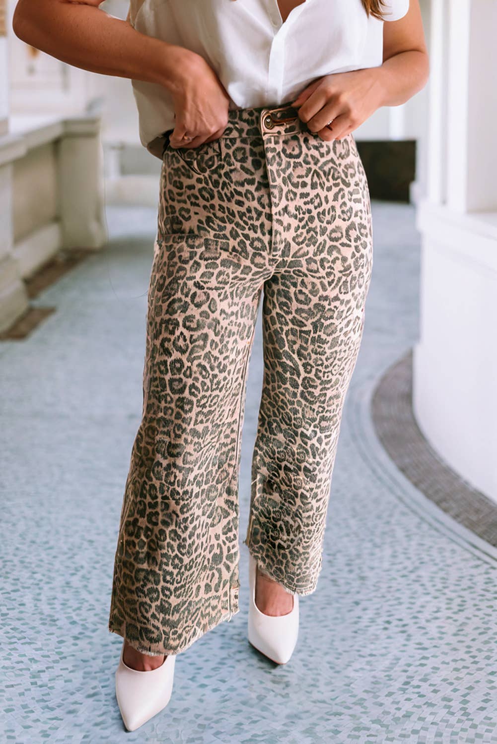 Leopard Print Wide Leg Jeans