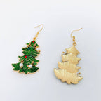 Christmas Tree Green Enamel Metal Pearl Dangle Earrings