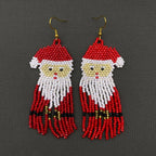 Christmas Santa Claus Pattern Seed Beads Fringe Earrings -SB