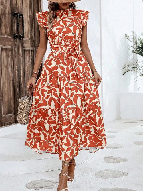 Fly Sleeve Patterened Dress