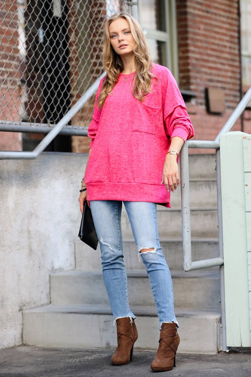 Brushed Melange Drop Shoulder Oversized Sweater