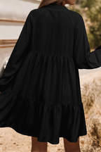 Smocked Detail Long Puff Sleeve Ruffle Hem Loose Fall Dress