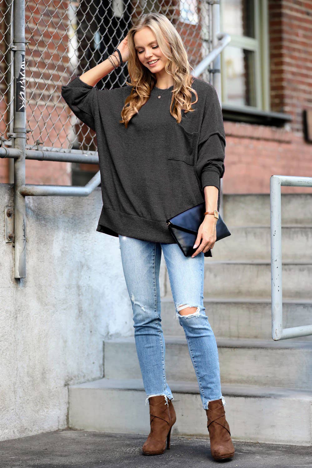 Brushed Melange Drop Shoulder Oversized Sweater
