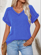 Two-tone Ribbed V-neck Shirt